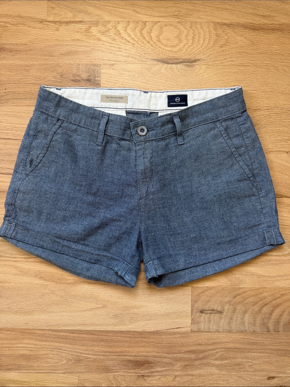 Ag Adriano Goldschmied 'The Tristan Short' Blue Chambray Tailored Shorts sz 27